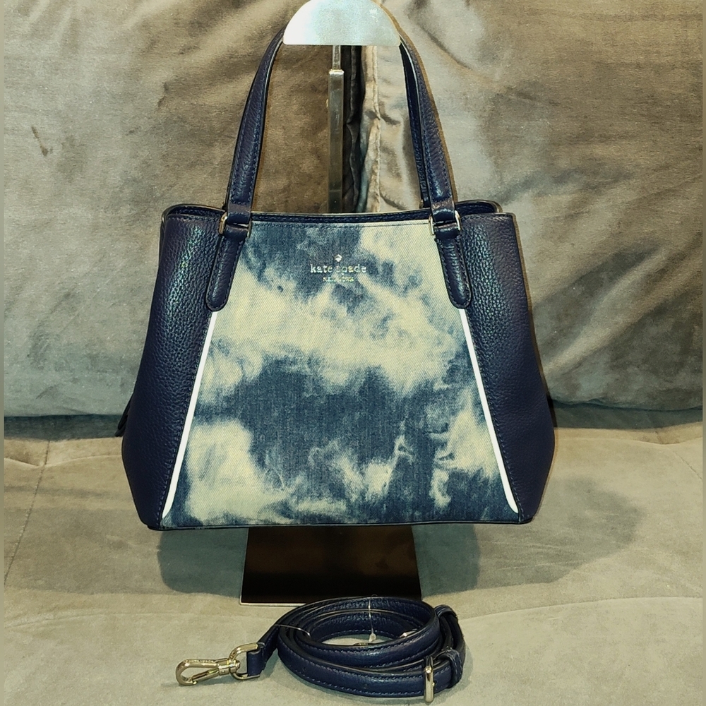 KATE SPADE NEW YORK JACKSON TIE-DYE DENIM & LEATHER SATCHEL WITH CROSSBODY STRAP